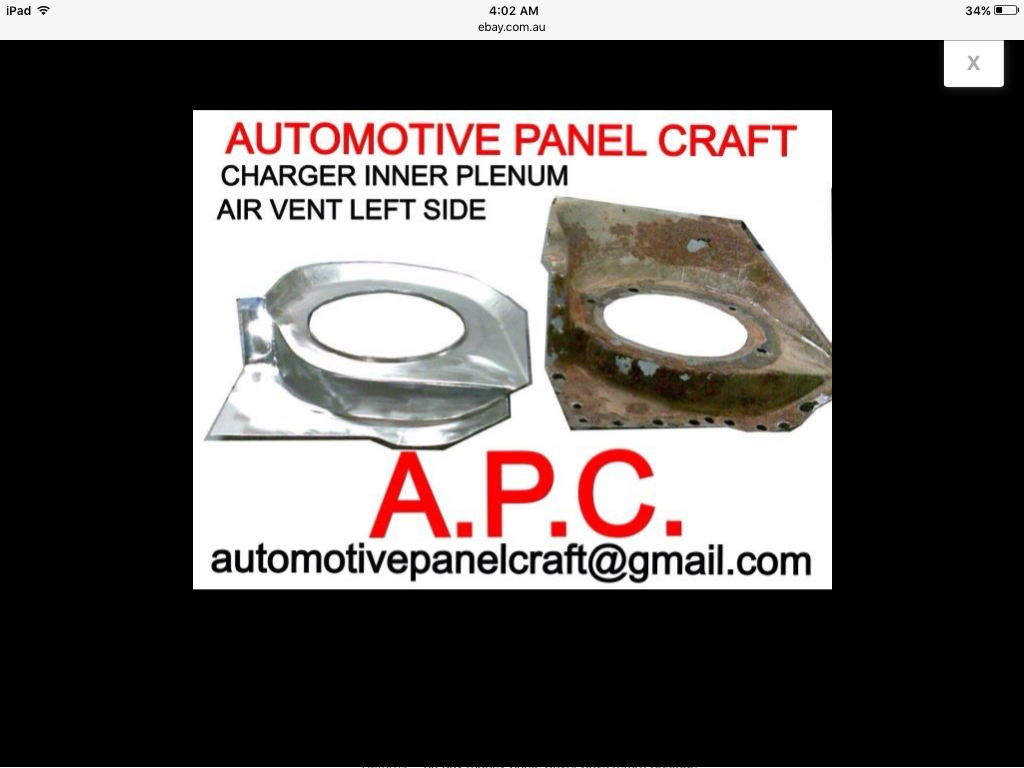VALIANT CHARGER INNER PLENUM AIR VENT COWL TOP OF AIR VENT SET